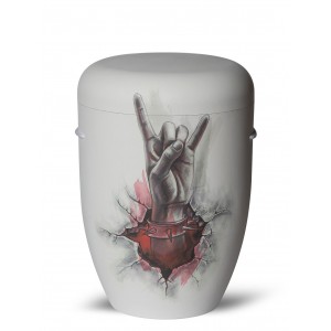 Hand Painted Biodegradable Cremation Ashes Funeral Urn / Casket – Heavy Metal (Rock n Roll)